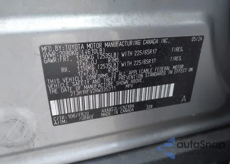 2024 Toyota Rav4 Le z USA, uszkodzony, nr VIN 2T3H1RFV2RW335311